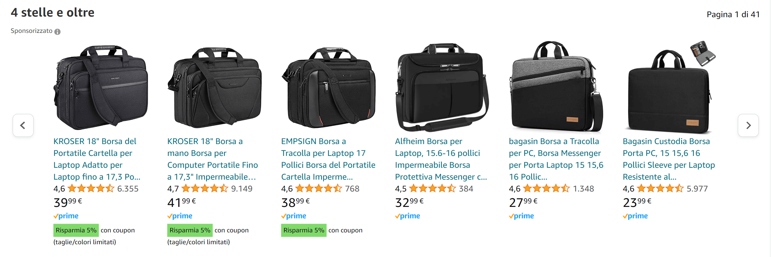 Esempio di annunci di prodotti sponsorizzati di Amazon.