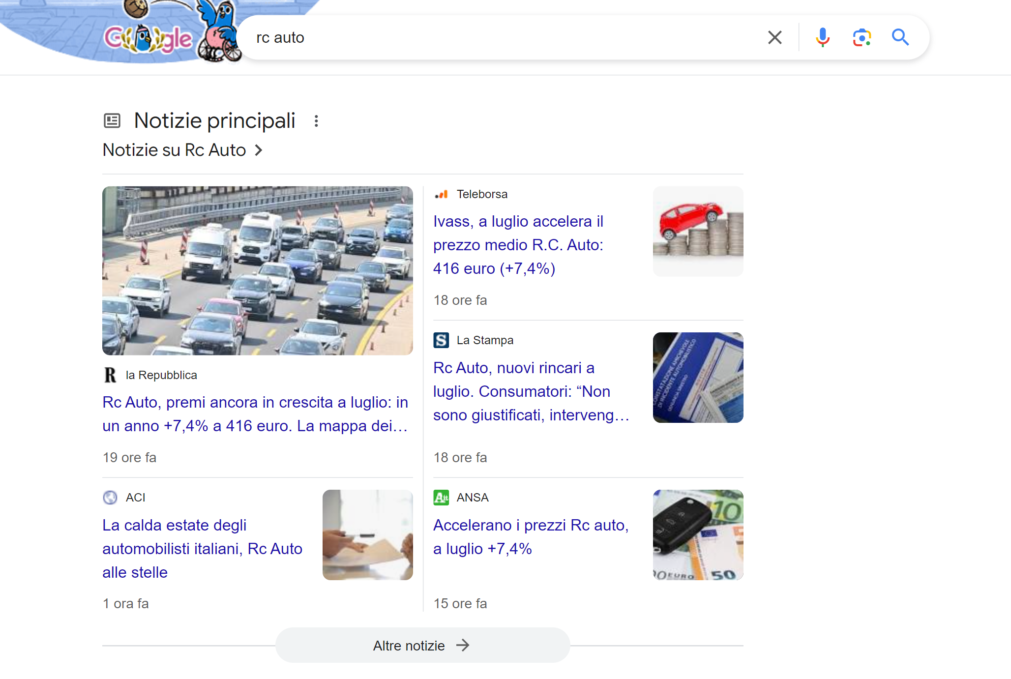 Box "Notizie principali" nella SERP di Google