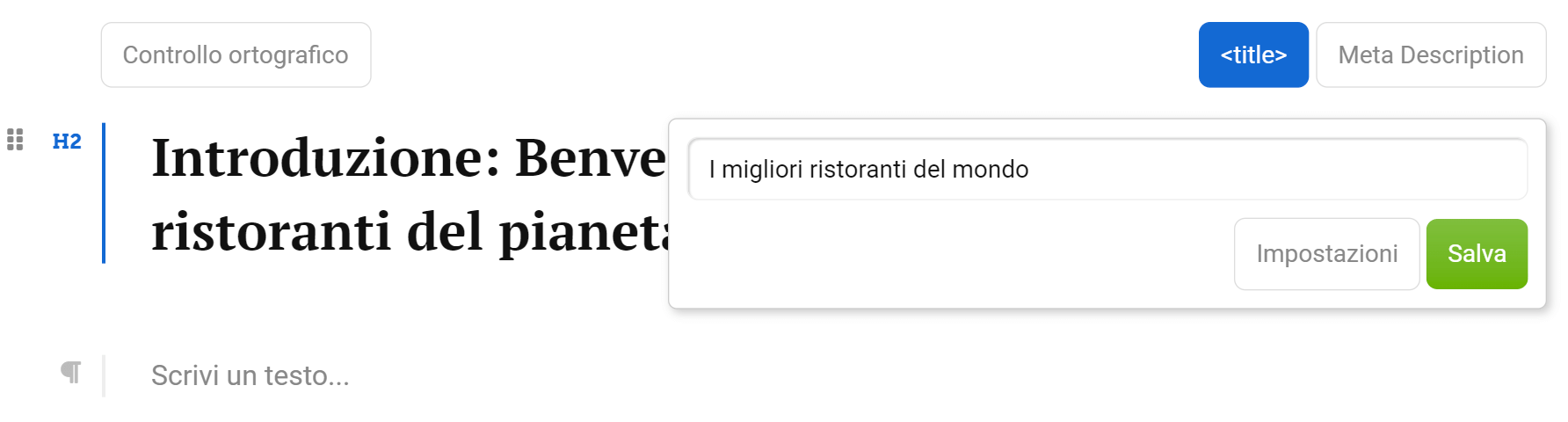 Title e Meta Description in un testo del Content Assistant AI di SISTRIX