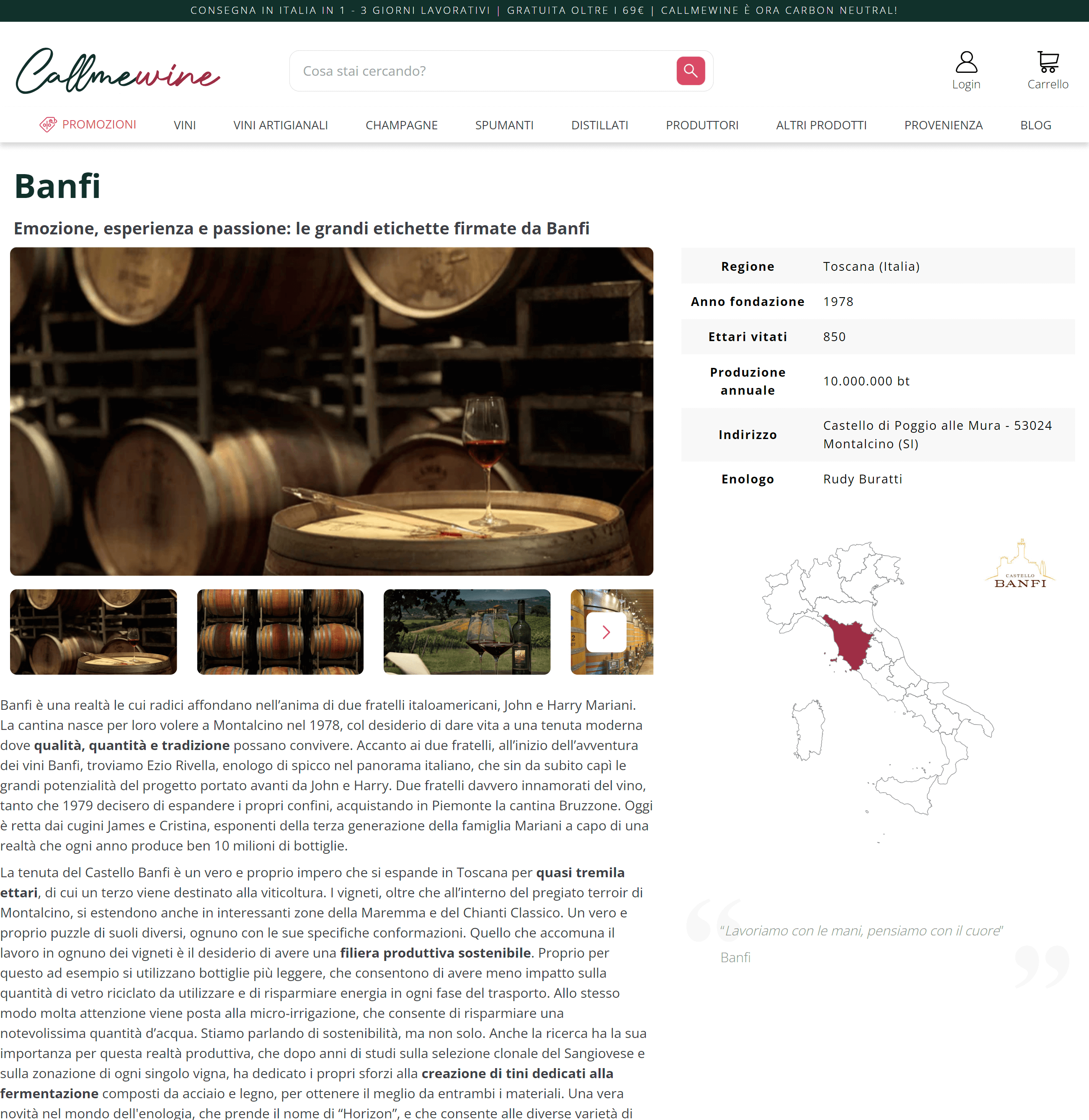 Pagina di Callmewine dedicata a Banfi