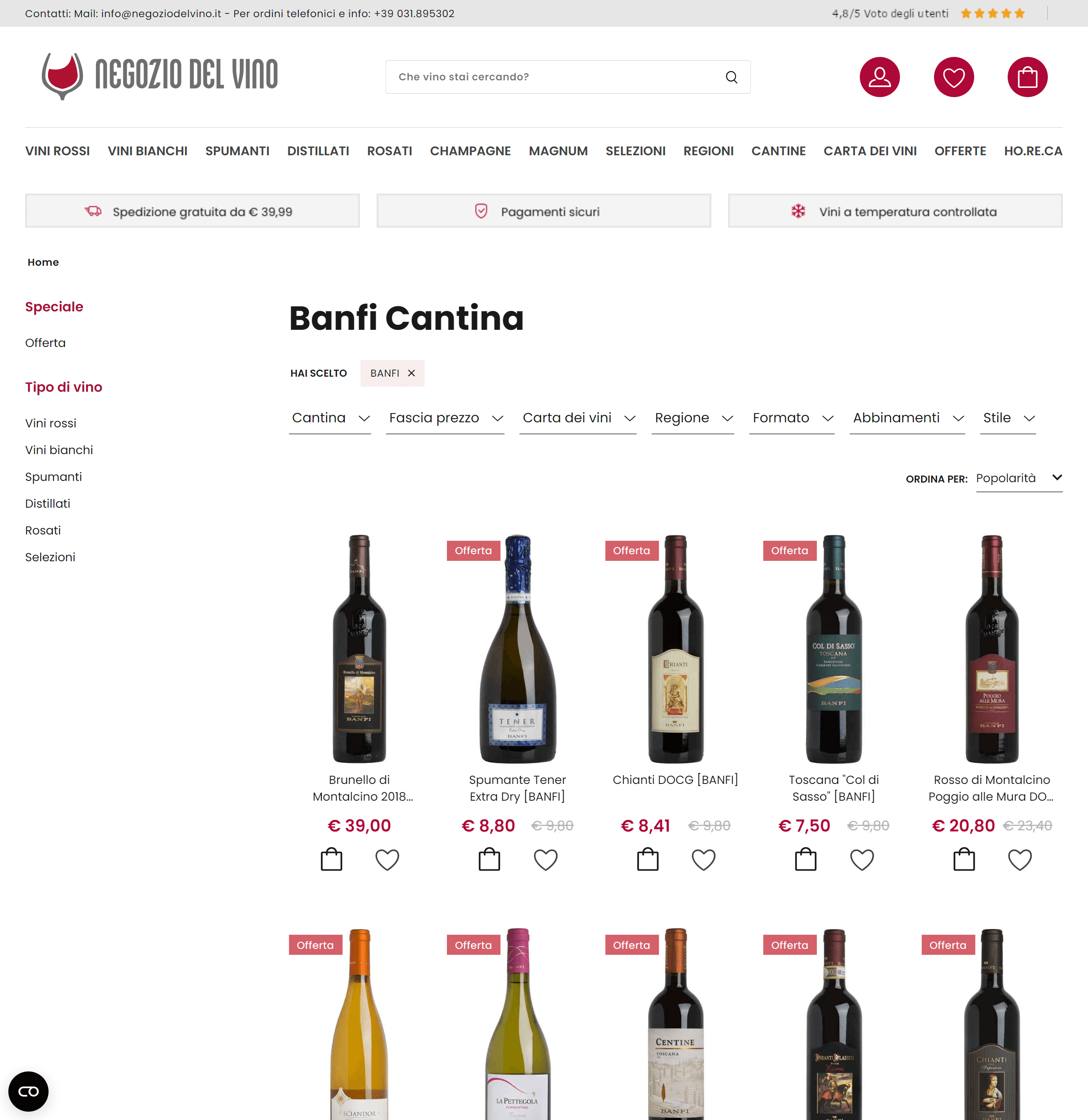 Pagina di Negoziodelvino dedicata a Banfi